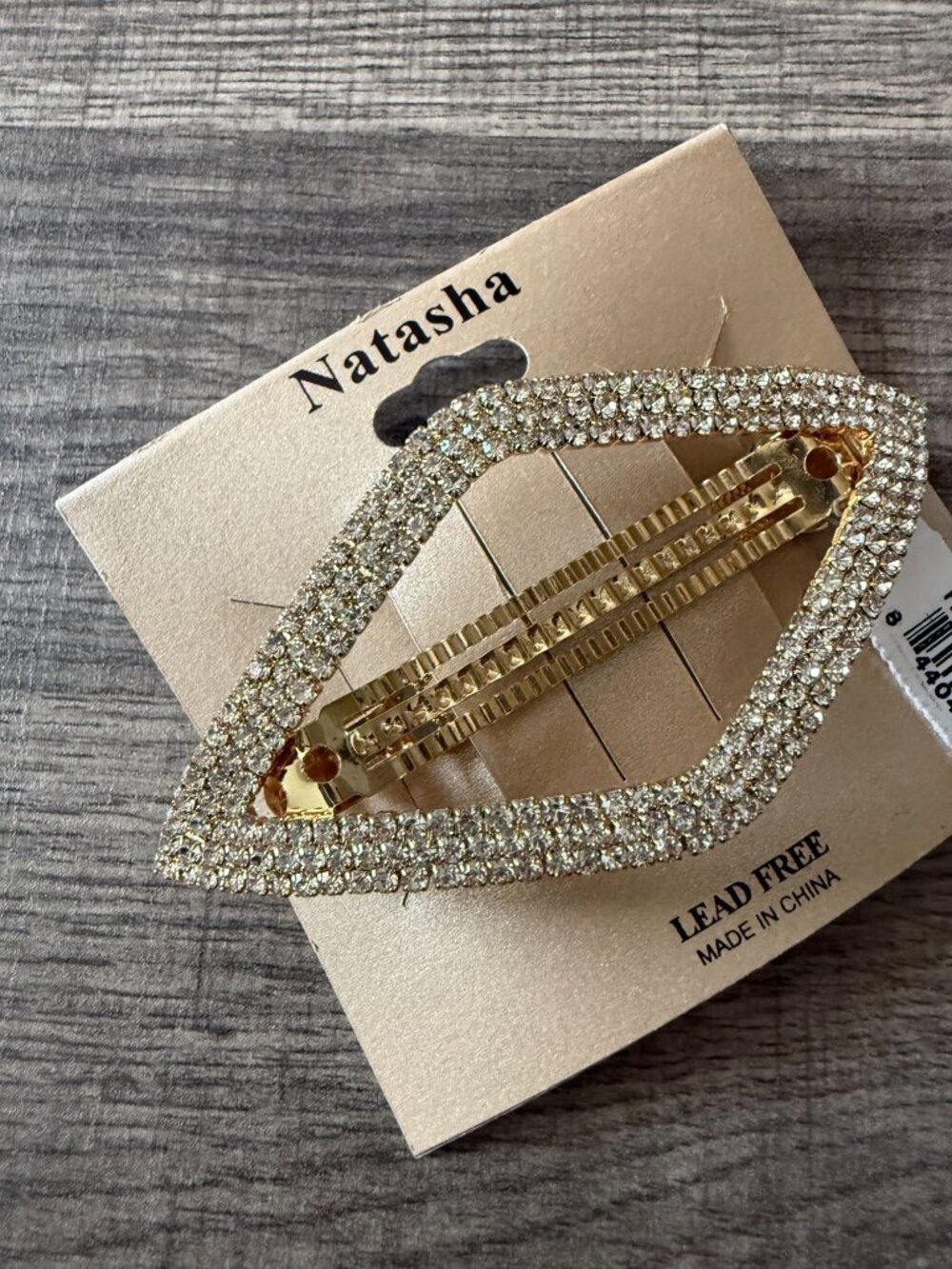 NWT Natasha Gold-Tone Rhinestone Barrette Diamond Shaped 3.5 Inches Bridal Prom